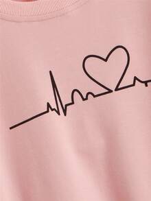 SHEIN Tween Girl Long Sleeve Round Neck Printed Knit Sweatshirt - Baby Pink - View 4