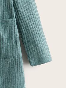 SHEIN Girls Open Front Patch Pocket Rib-knit Coat - Green - View 3