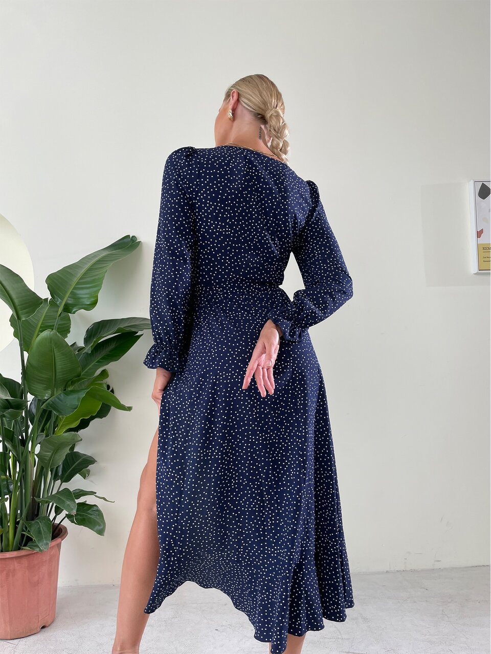 Polka Dot Print Flounce Sleeve Tie Side Wrap Dress