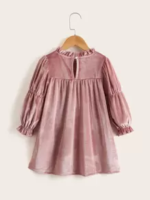 Vestido De Terciopelo Con Volantes En El Cuello Y Mangas Y Espalda Con Cerradura Para Niñas Jóvenes - Rosa vieja - Ver 2