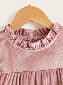 Vestido De Terciopelo Con Volantes En El Cuello Y Mangas Y Espalda Con Cerradura Para Niñas Jóvenes - Rosa vieja - Ver 4