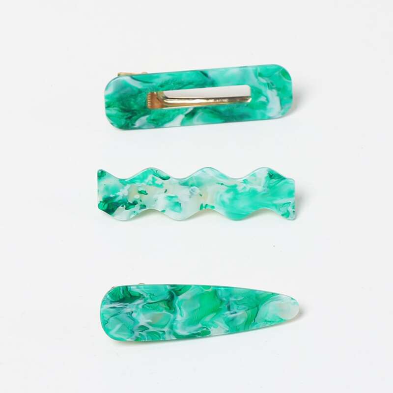 

3pcs Acetic Acid Alligator Hair Clip, Green
