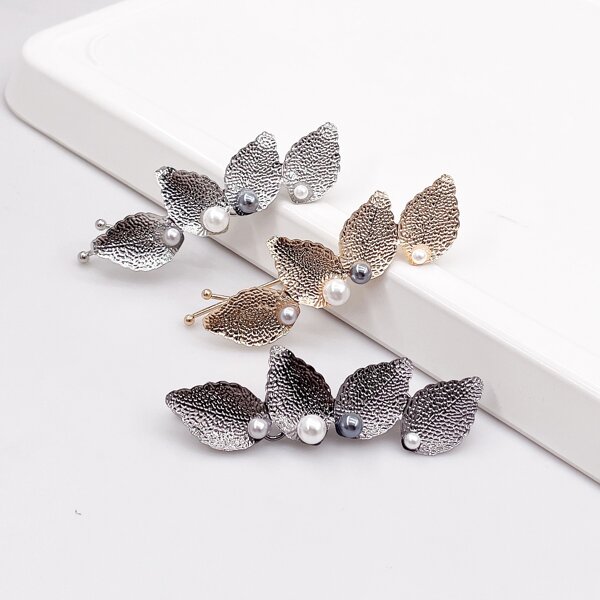 

3pcs Faux Pearl & Leaf Decor Hair Clip, Multicolor