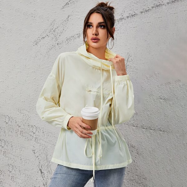 

Drop Shoulder Drawstring Detail Hoodie, Yellow