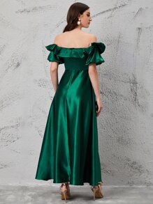 SHEIN Belle Vestido de dama de honor de hombros descubiertos ribete con fruncido - Verde - Ver 2