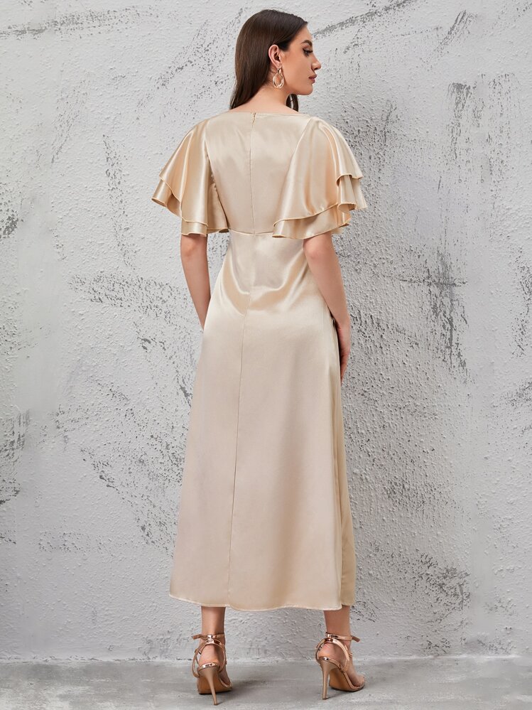shein layered ruffle dress SHEIN Priv Tie Neck Ruffle Trim Layered Dress