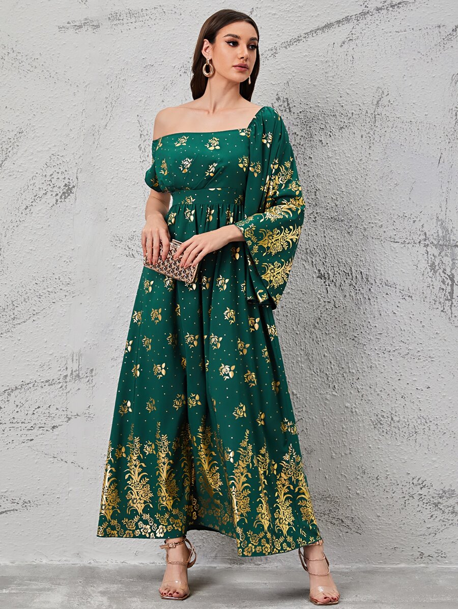 Mulvari 不對稱領印花洋裝