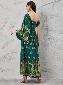 Mulvari 不對稱領印花洋裝