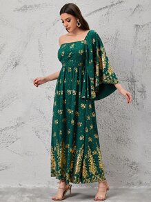 Mulvari 不對稱領印花洋裝