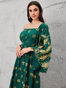 Mulvari 不對稱領印花洋裝