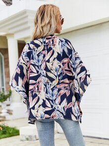 Plants Print Button Front Boxy Blouse - Multicolor - View 2