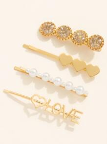 4pcs Rhinestone & Faux Pearl Decor Hair Clip