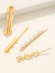 4pcs Rhinestone & Faux Pearl Decor Hair Clip