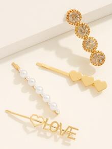 4pcs Rhinestone & Faux Pearl Decor Hair Clip