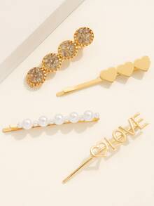 4pcs Rhinestone & Faux Pearl Decor Hair Clip