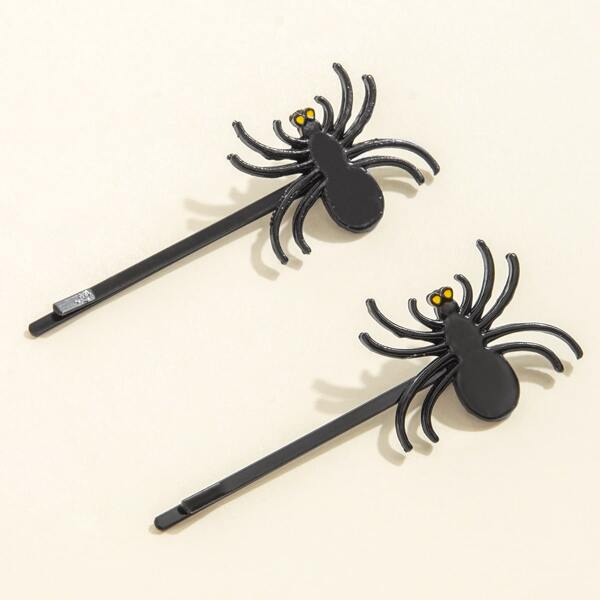 

2pcs Spider Decor Hair Clip, Black