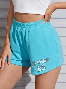 SHEIN Quần short Túi Lá thư Giải trí - Màu xanh bạc hà - Xem 5