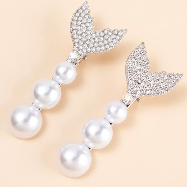 

2pcs Faux Pearl Decor Hair Clip, Silver