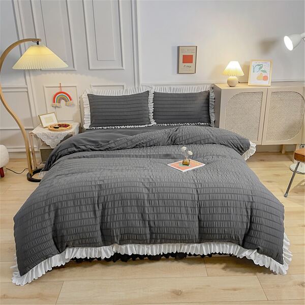 

Ruffle Trim Duvet Cover Sets Without Filler, Grey