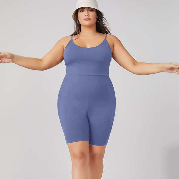 

Plus Solid Form Fitted Unitard Romper, Dusty blue