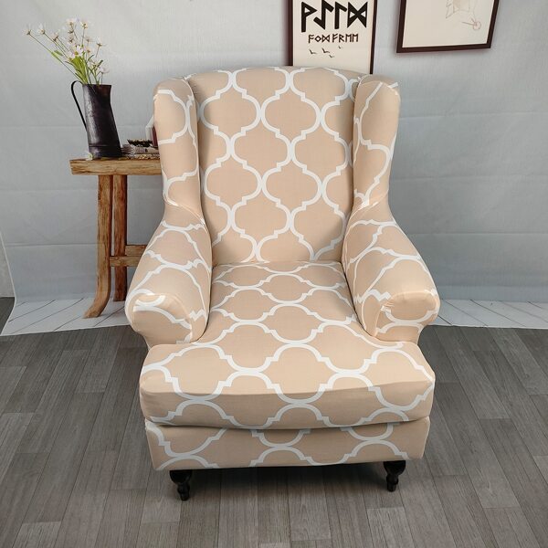 

Geometric Pattern Stretchy Wing Chair Slipcover, Khaki