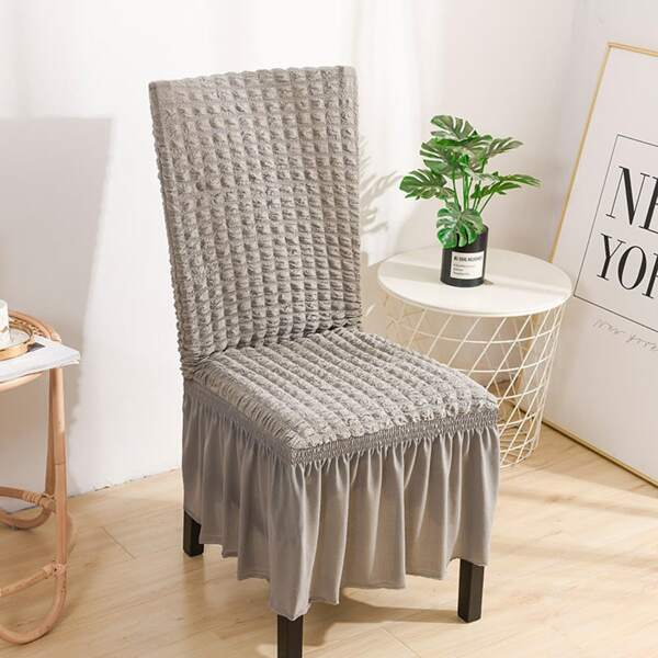 

1pc Plaid Seersucker Chair Cover, Grey