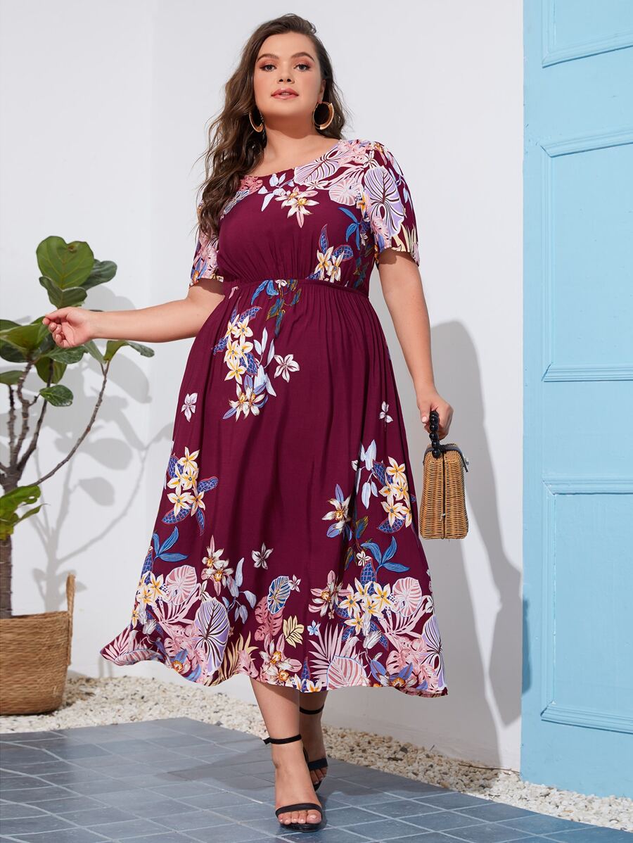 SHEIN Vestidos Tallas Grandes Floral Sencillo - Multicolor - Ver 1