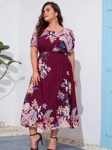 SHEIN Vestidos Tallas Grandes Floral Sencillo - Multicolor - Ver 3