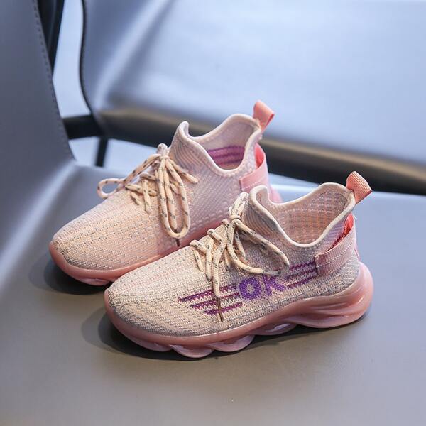 

Girls Lace-up Front Slip On Running Shoes, Pink