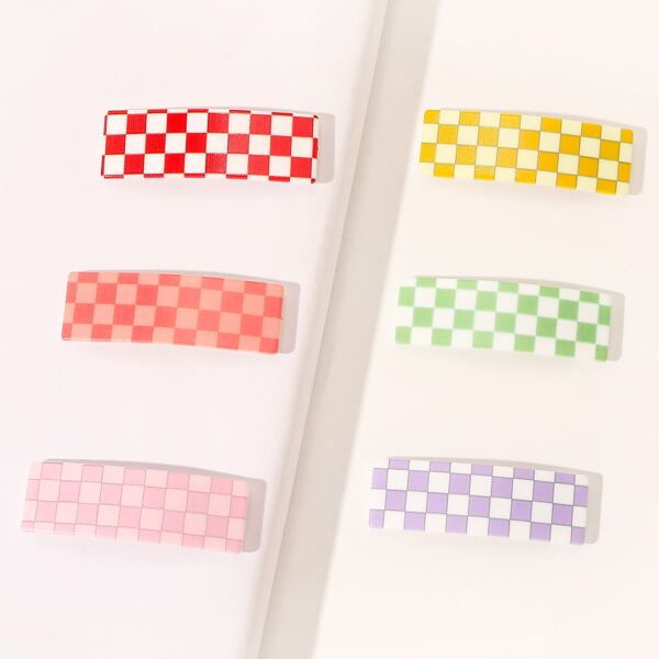 

6pcs Plaid Hair Clip, Multicolor