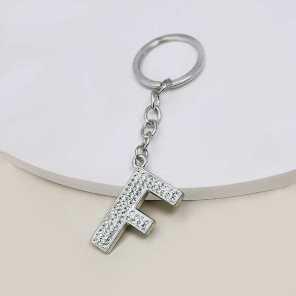 

Rhinestone Letter Charm Keychain, Silver
