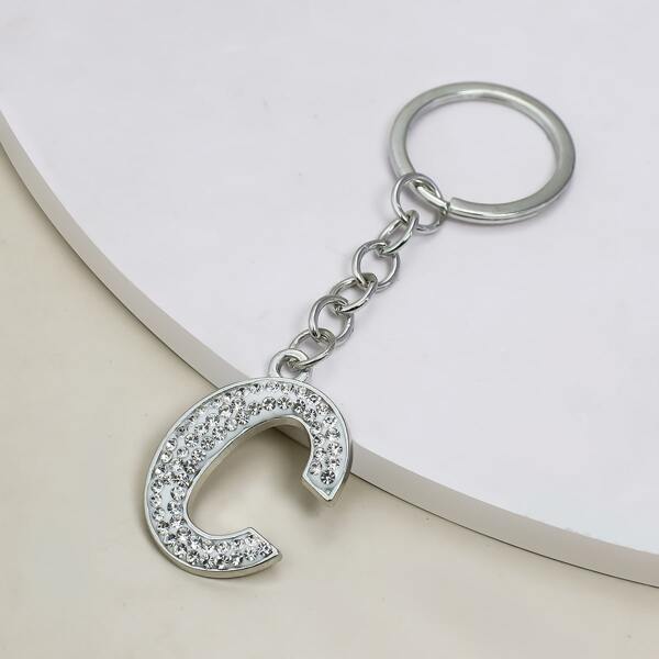 

Rhinestone Decor Letter Keychain, Silver
