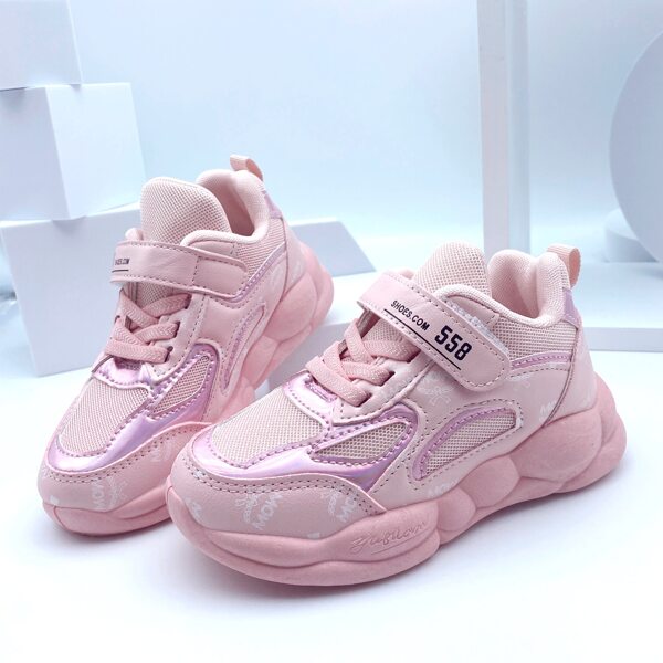 

Girls Letter Graphic Lace-up Front Chunky Sneakers, Pink