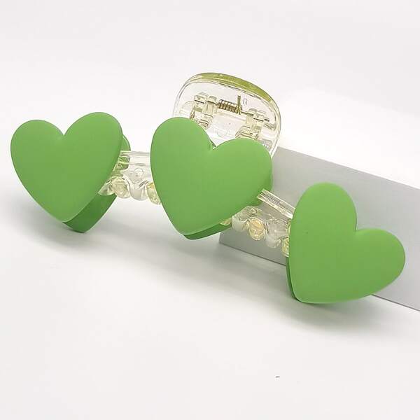 

Heart Decor Hair Claw, Green