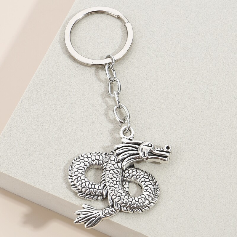 

Chinese Dragon Charm Keychain, Silver