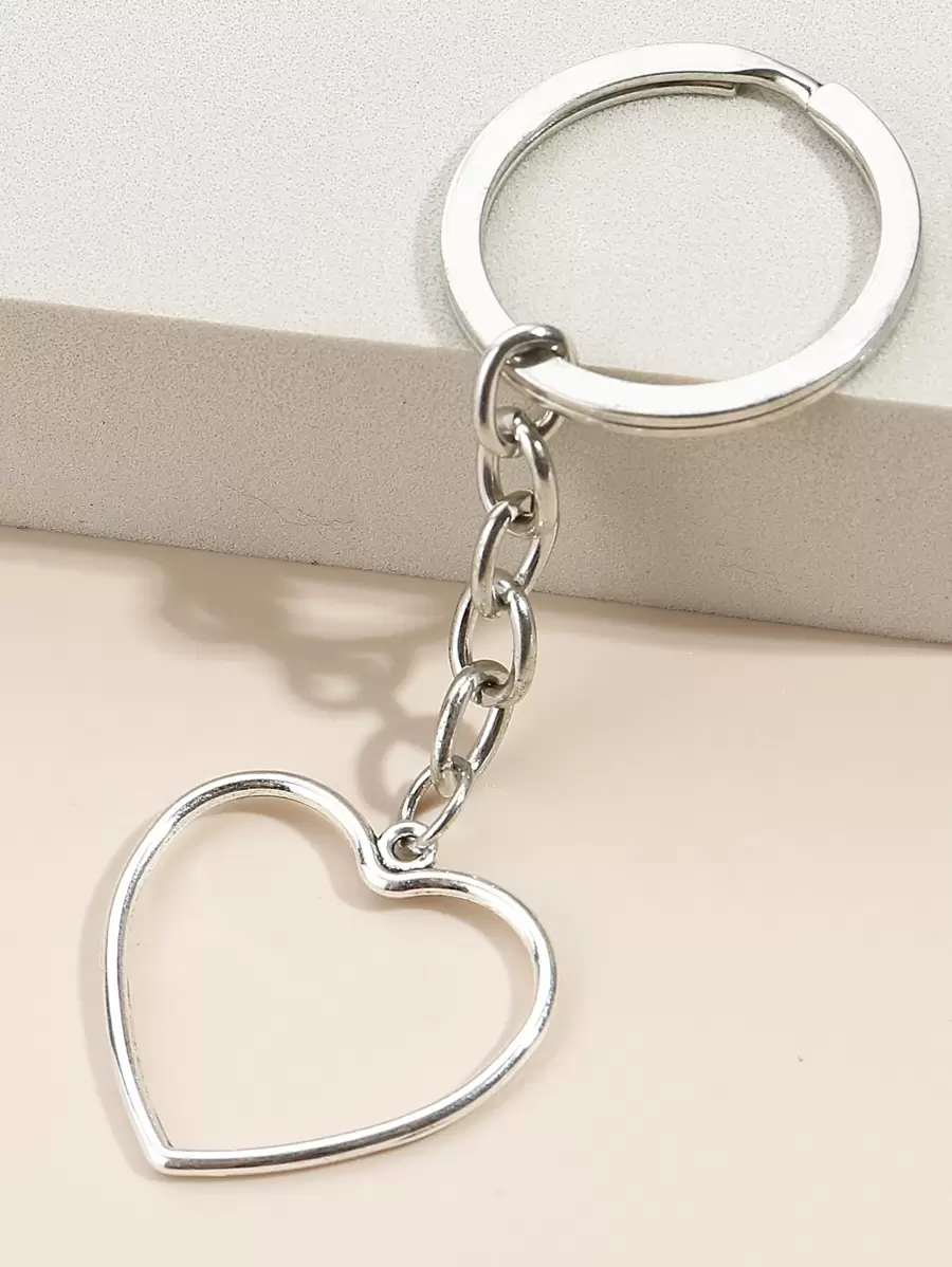 Heart Pendant Keychain Valentine's Day Valentines - Silver - View 1