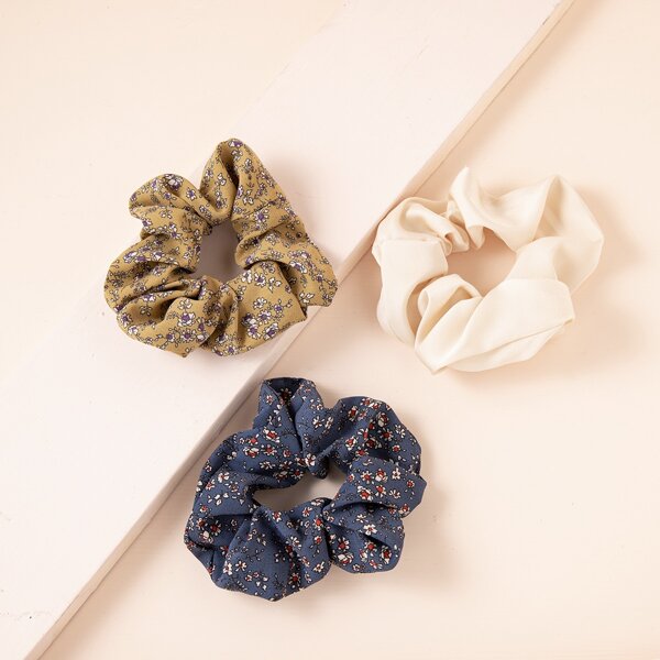 

3pcs Flower Print Scrunchies, Multicolor