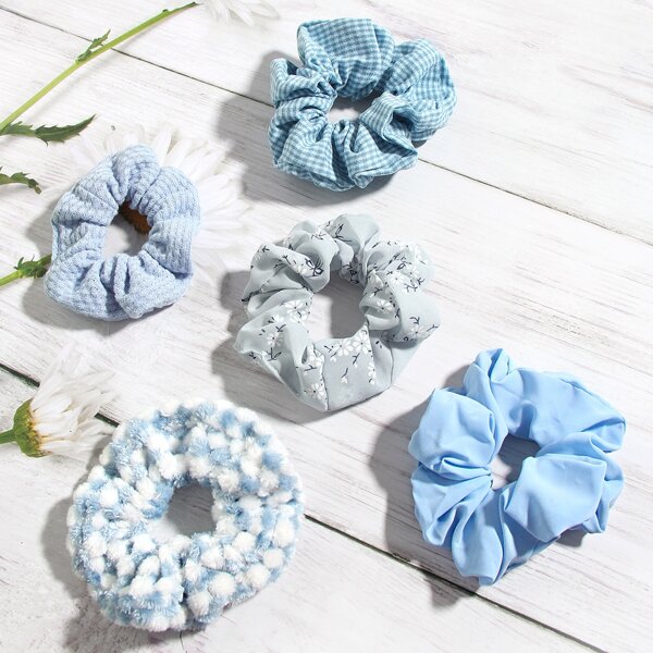 

5pcs Plaid Scrunchies, Multicolor