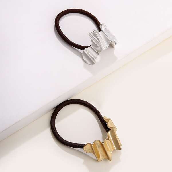 

2pcs Metal Decor Hair Tie, Multicolor