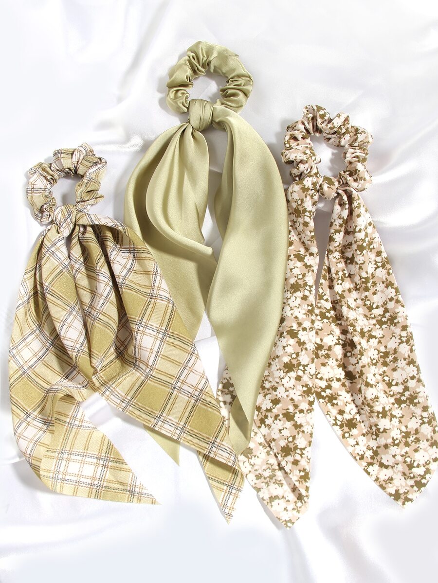 3入組飄帶髮圈 - 綠色 - 查看 1