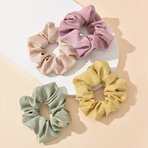 

4pcs Solid Scrunchies, Multicolor