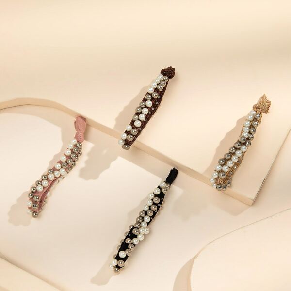 

4pcs Faux Pearl Decor Hair Tie, Multicolor