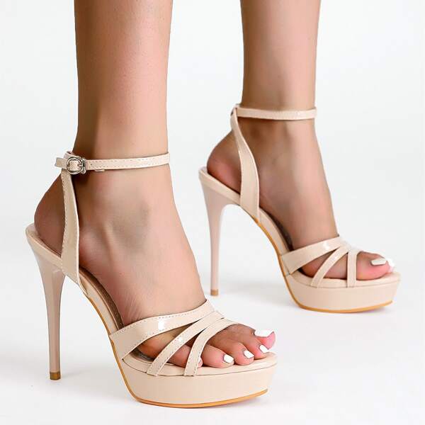 

Minimalist Stiletto Ankle Strap Sandals, Beige