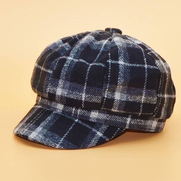 

Toddler Kids Plaid Baker Boy Cap, Black and white