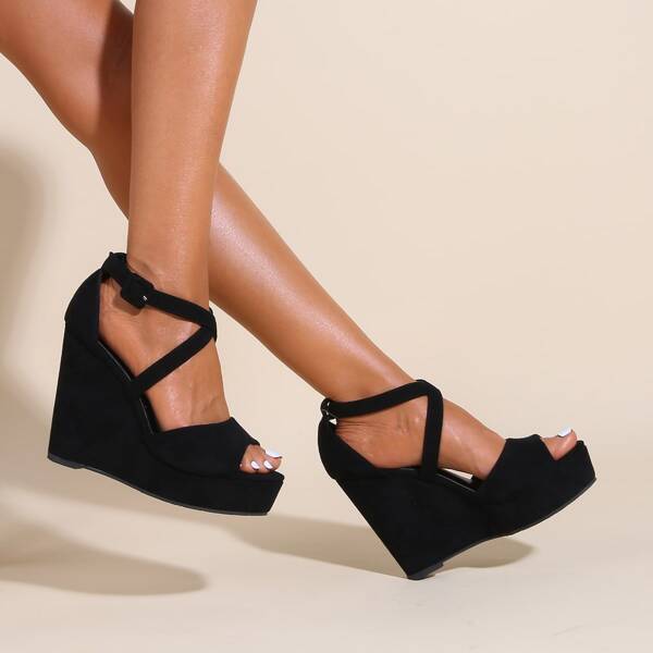 

Minimalist Ankle Strap Wedge Sandals, Black
