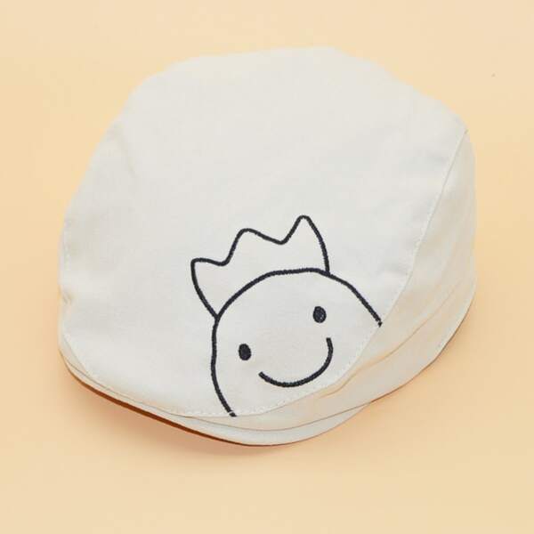 

Toddler Kids Cartoon Embroidered Beret, Beige