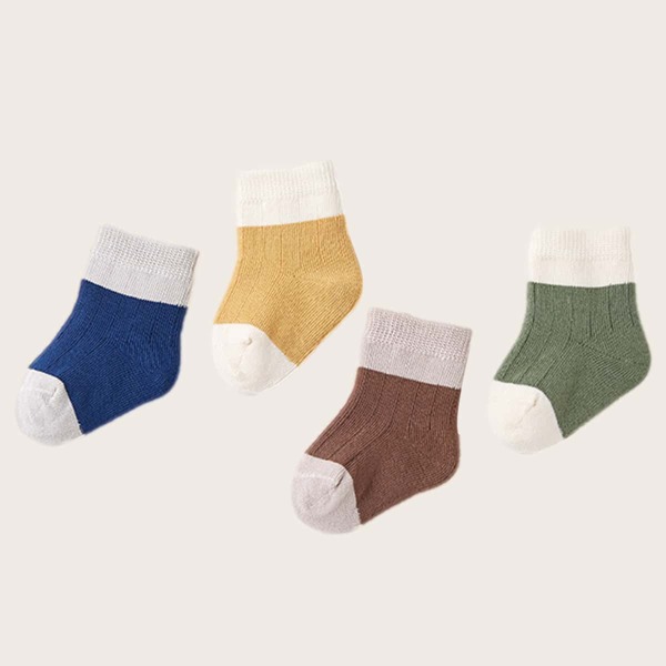 

4pairs Baby Color Block Crew Socks, Multicolor