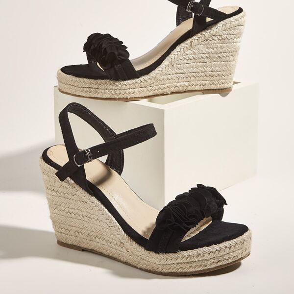 

Flower Decor Slingback Wedges Sandals, Black