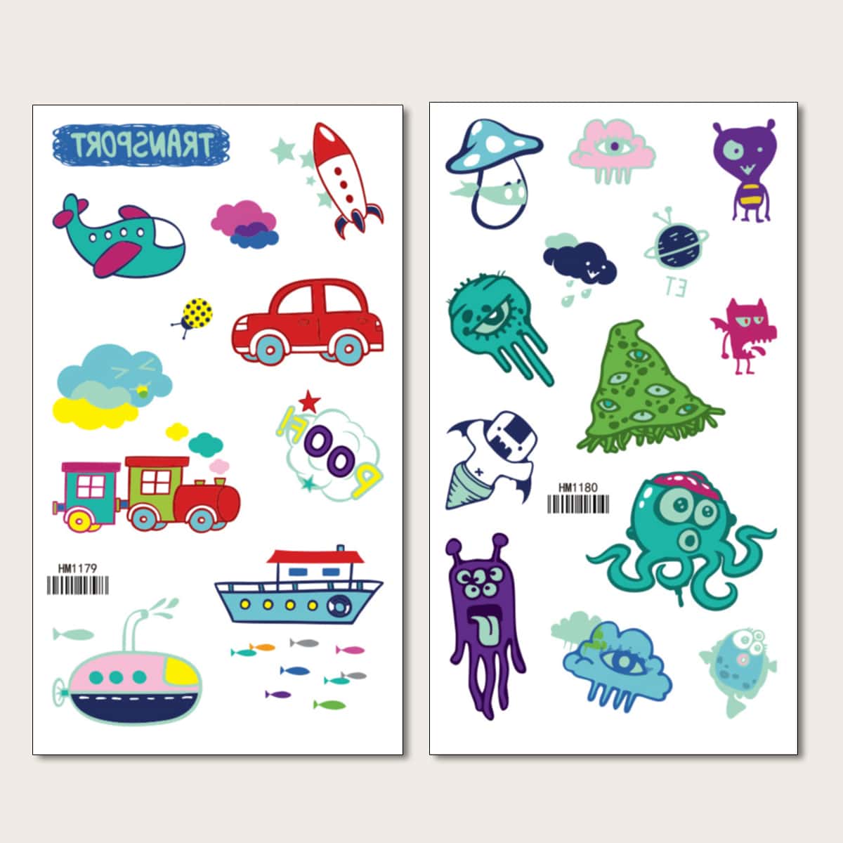 

2sheets Cartoon Graphic Tattoo Sticker, Multicolor