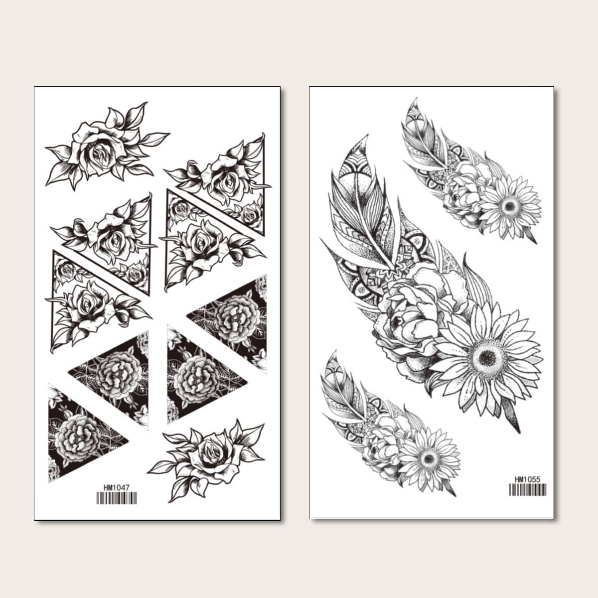 

2pcs Feather Pattern Tattoo Sticker, Black